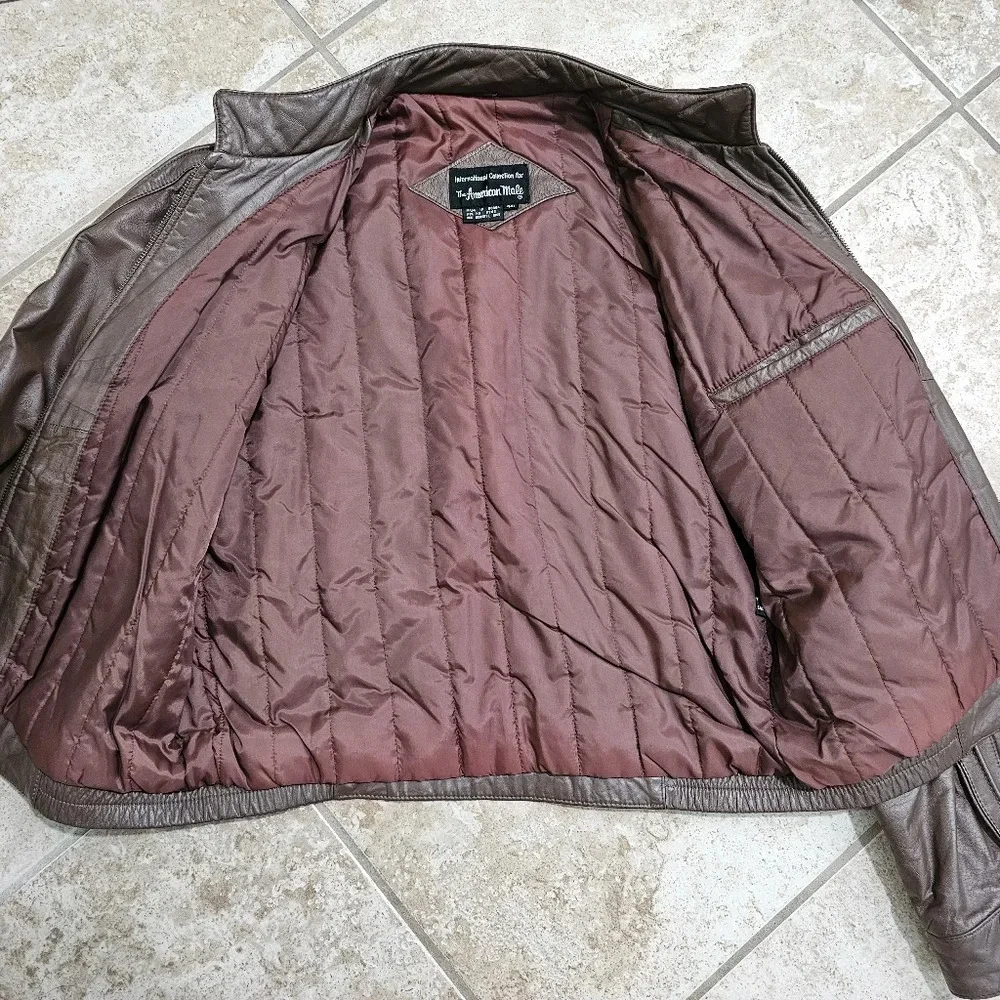 American Male Mens Size M Brown Leather Jacket Vintage 80s Moto Aviator Archival - Picture 5 of 9